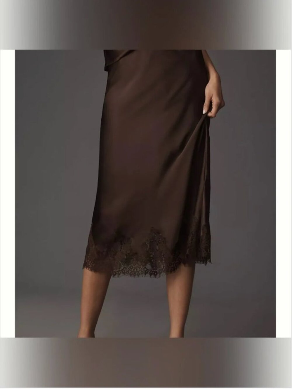 Anthropologie Dress Forum Slip Brown Silky Midi Skirt size M